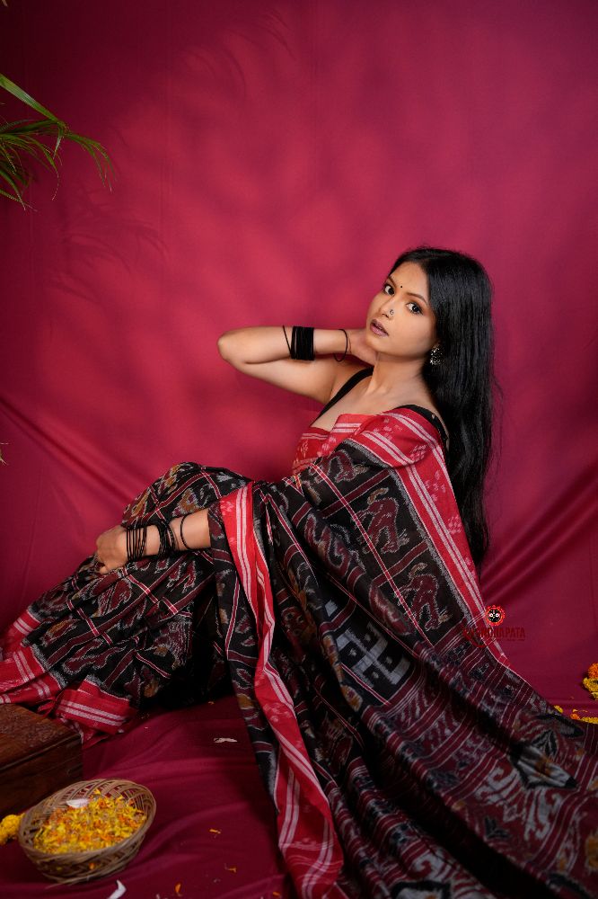 khanduapata Black & Red Colour Navakothi Design Cotton Saree For Women - Distacart