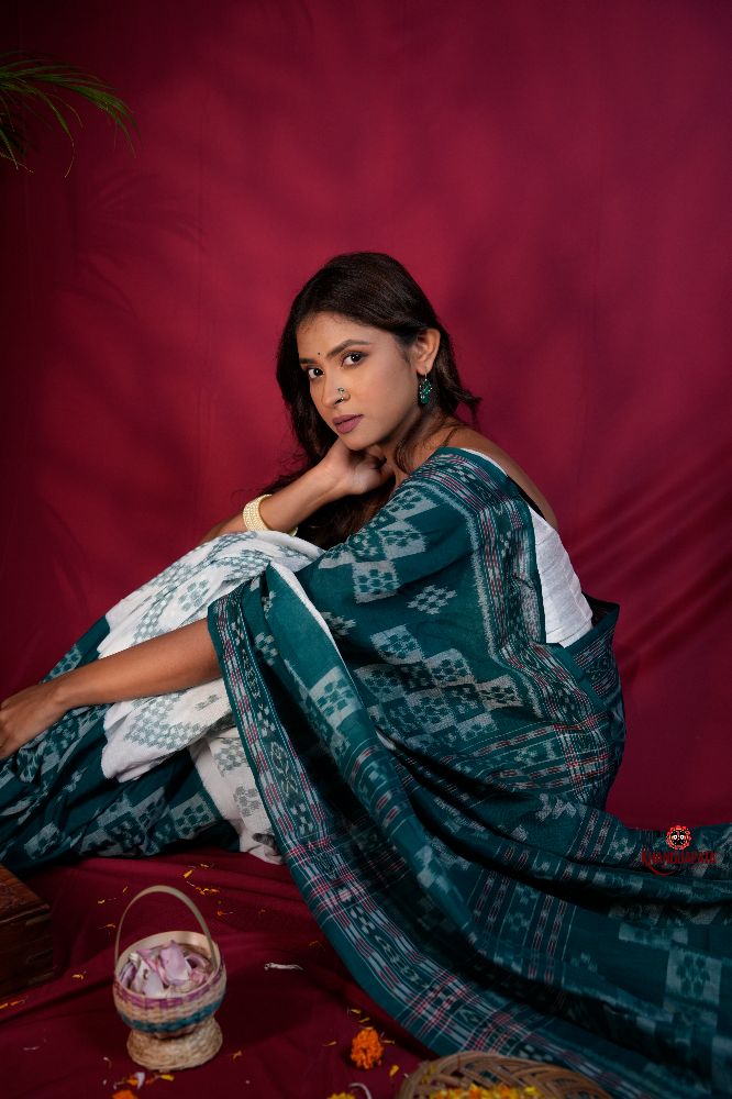 khanduapata Green & White Colour Body Design Cotton Saree For Women - Distacart