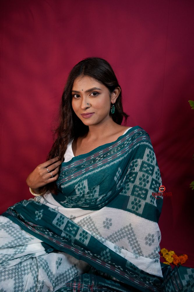 khanduapata Green & White Colour Body Design Cotton Saree For Women - Distacart