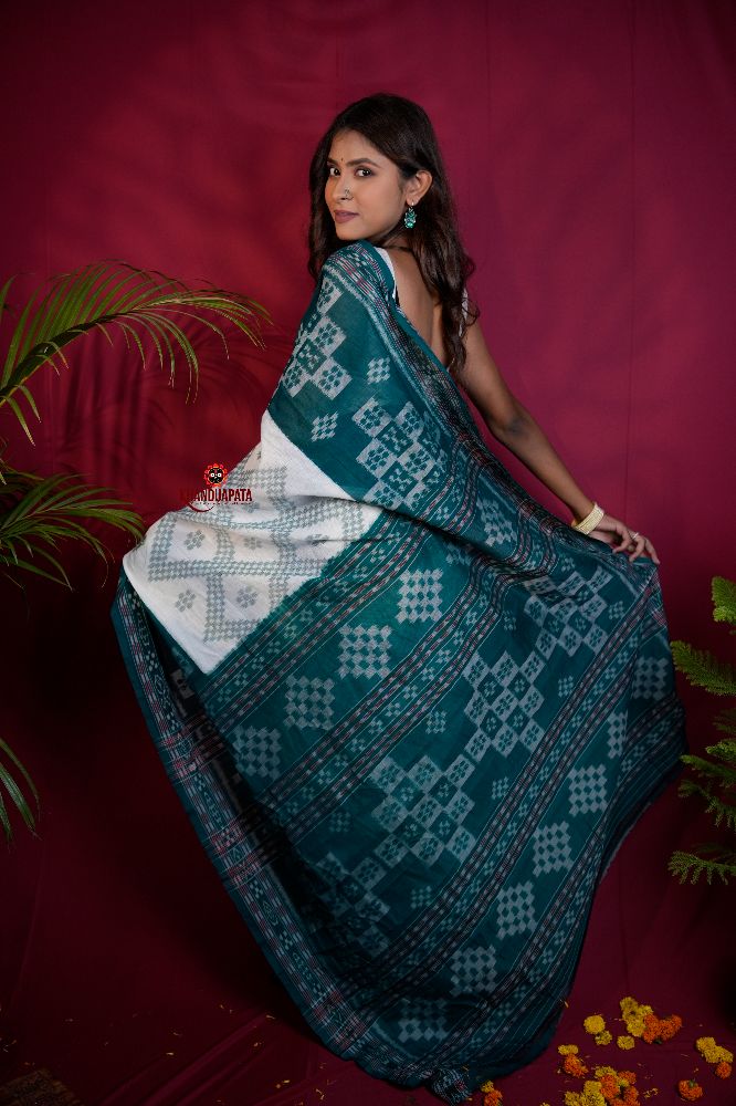 khanduapata Green & White Colour Body Design Cotton Saree For Women - Distacart
