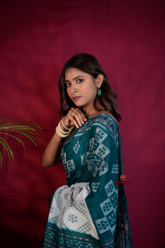 khanduapata Green & White Colour Body Design Cotton Saree For Women - Distacart