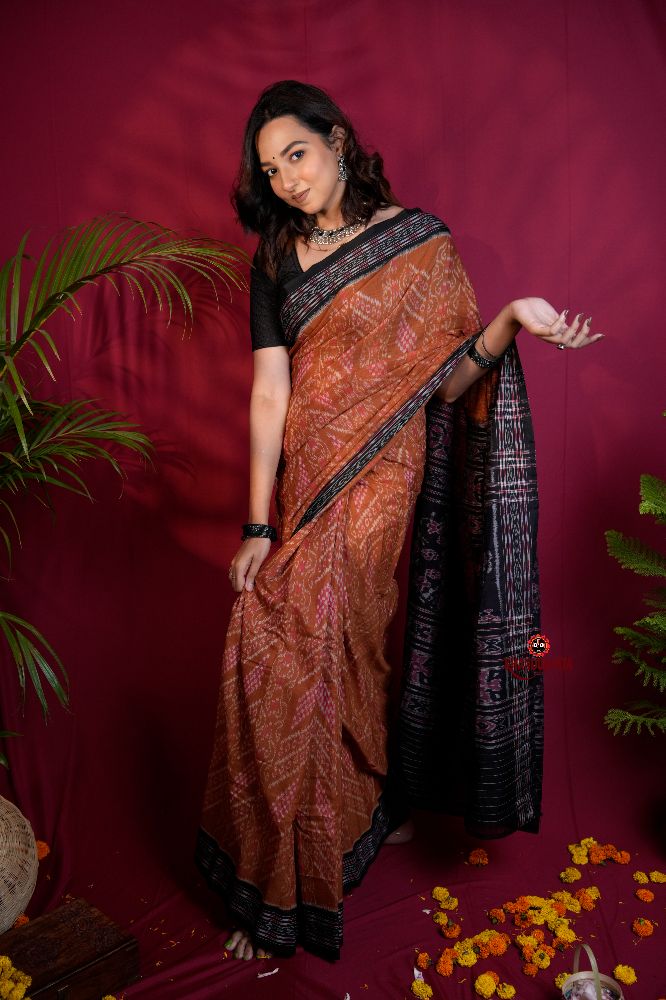 khanduapata Brown & Black Colour Body Design Cotton Saree For Women - Distacart