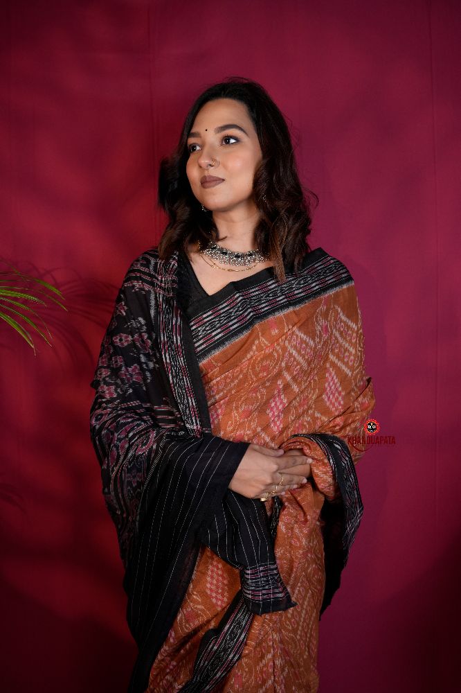khanduapata Brown & Black Colour Body Design Cotton Saree For Women - Distacart