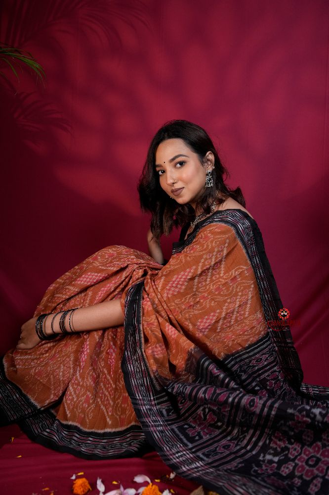 khanduapata Brown & Black Colour Body Design Cotton Saree For Women - Distacart