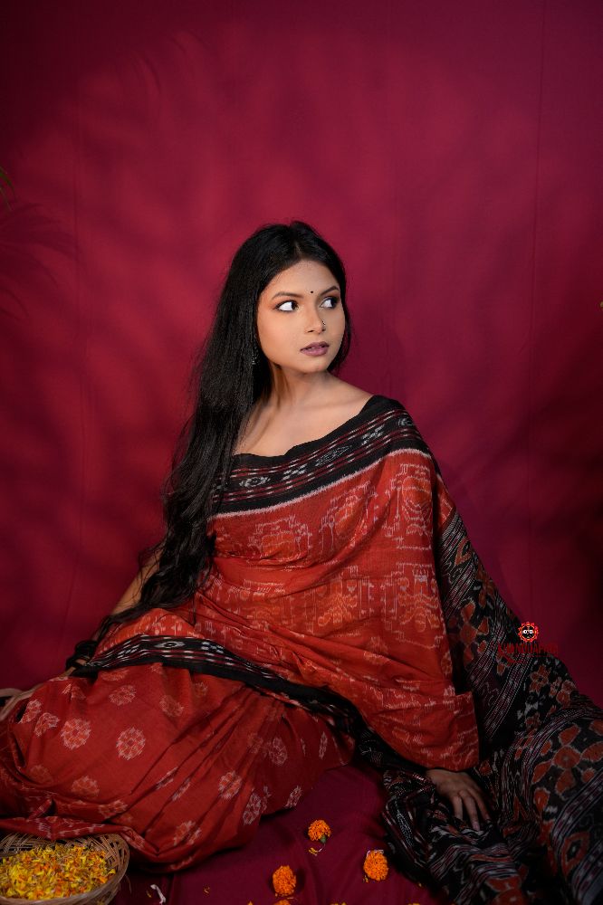 khanduapata Red & Black Colour Body Design Cotton Saree For Women - Distacart