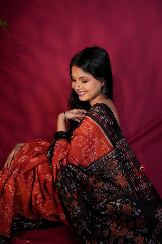 khanduapata Red & Black Colour Body Design Cotton Saree For Women - Distacart