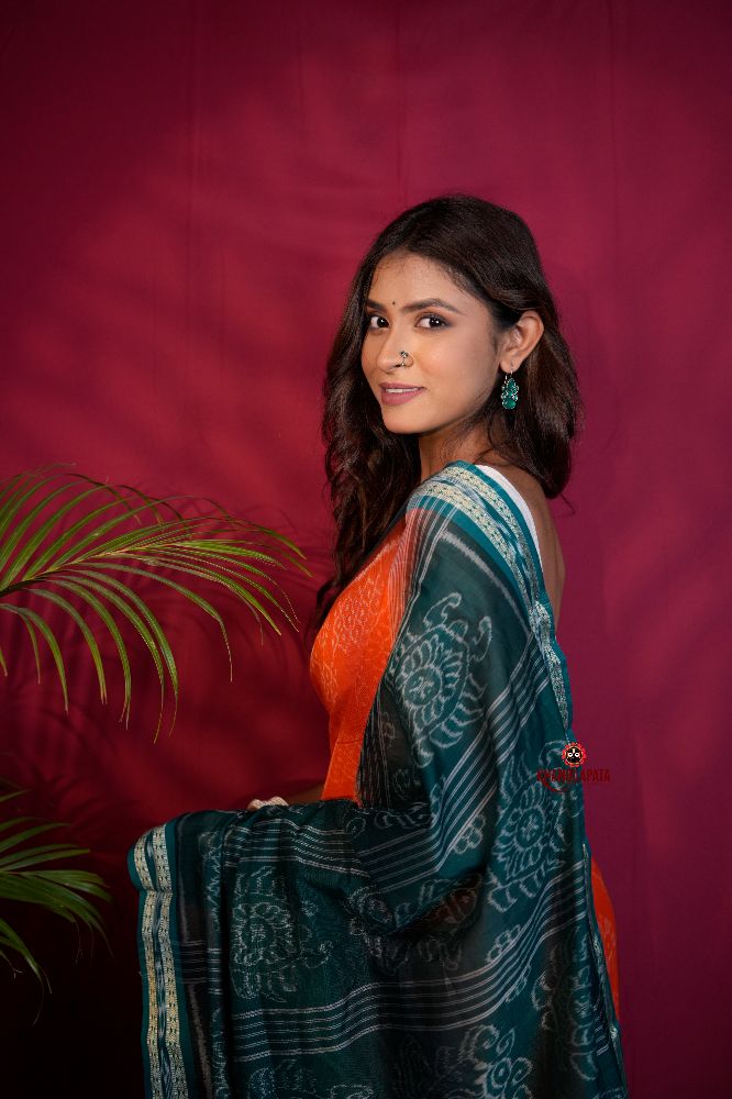 khanduapata Orange & Teal Colour Body Design Cotton Saree For Women - Distacart