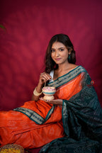 khanduapata Orange & Teal Colour Body Design Cotton Saree For Women - Distacart
