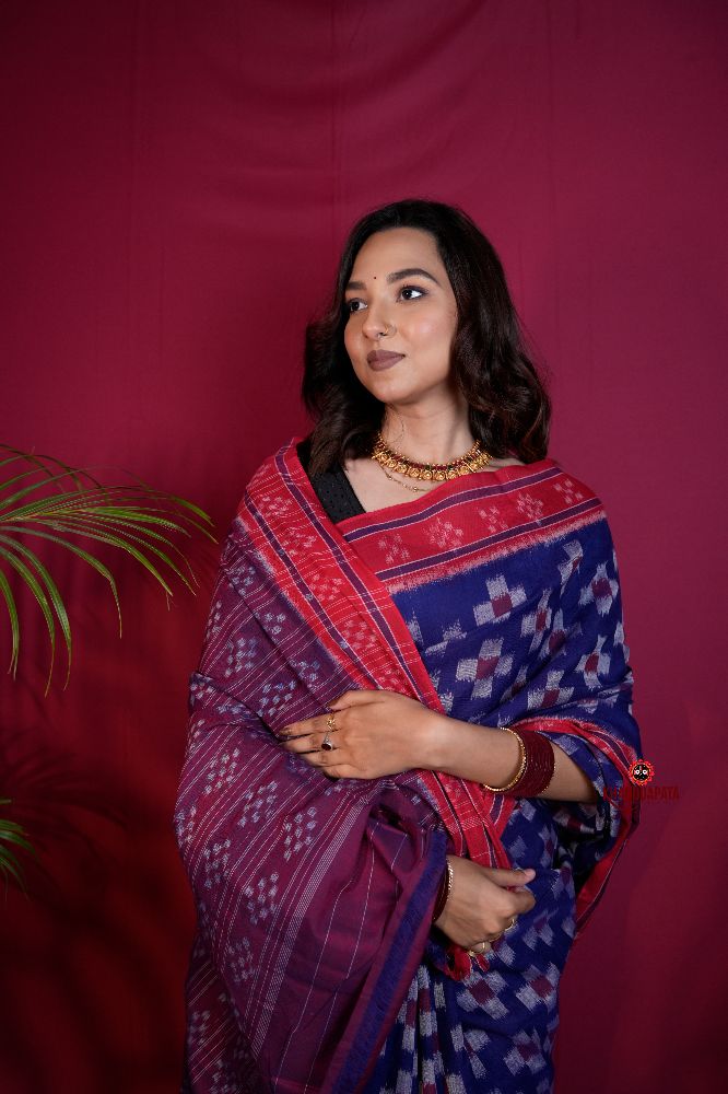 khanduapata Red & Blue Colour Pasapali Border Body Design Cotton Saree For Women - Distacart