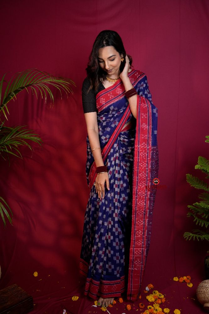 khanduapata Red & Blue Colour Pasapali Border Body Design Cotton Saree For Women - Distacart