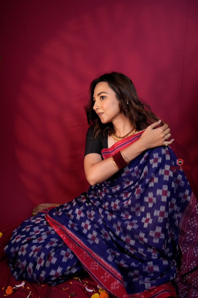 khanduapata Red & Blue Colour Pasapali Border Body Design Cotton Saree For Women - Distacart