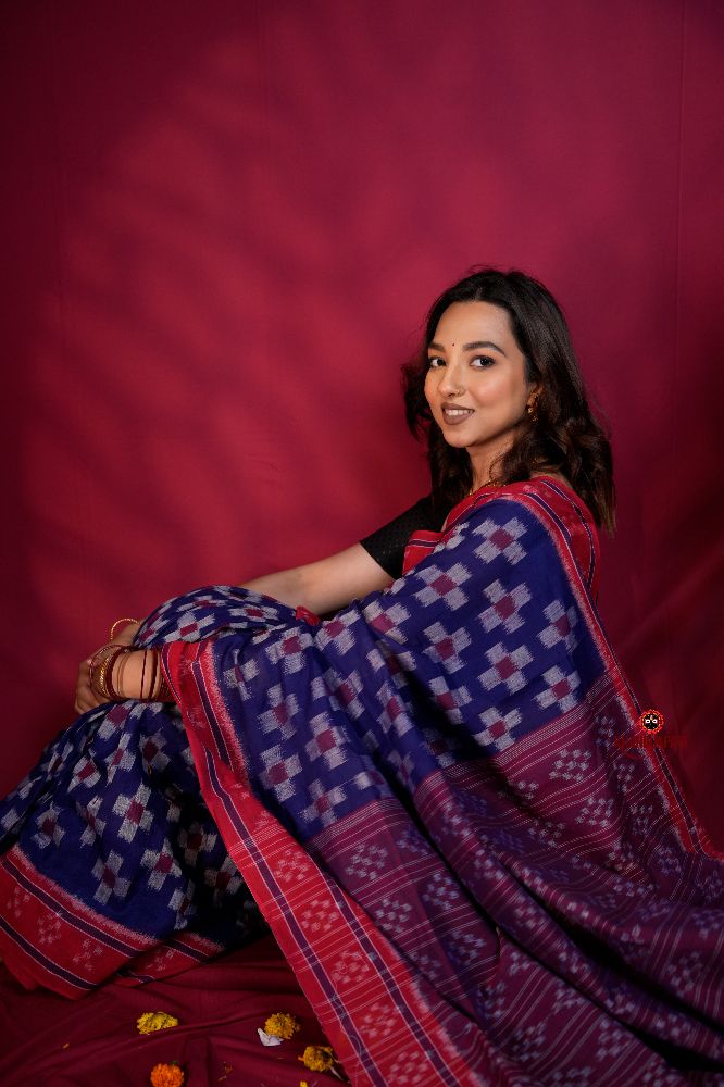 khanduapata Red & Blue Colour Pasapali Border Body Design Cotton Saree For Women - Distacart