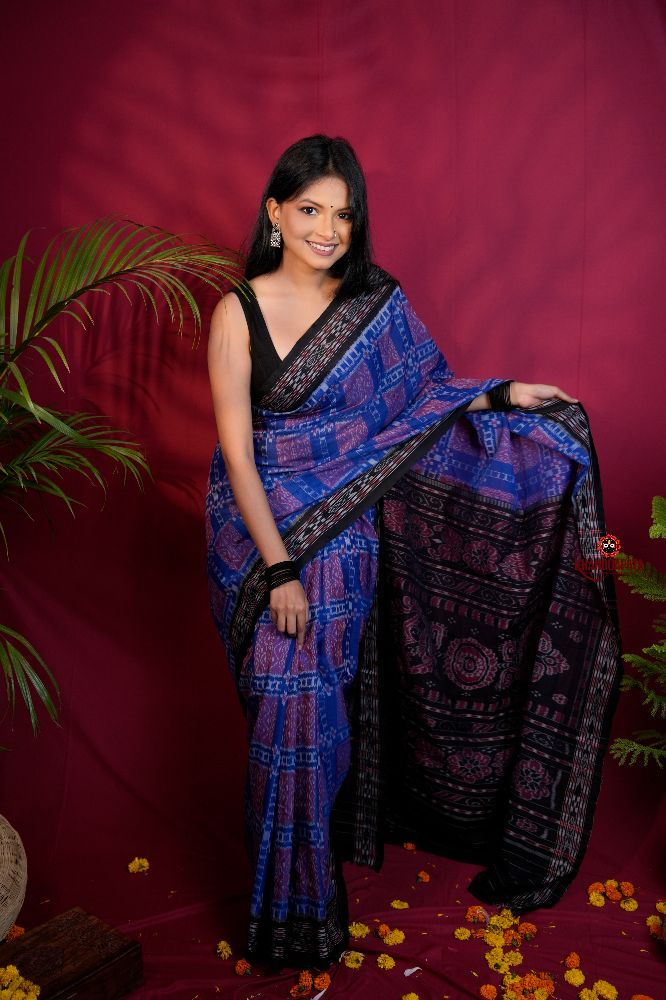 khanduapata Black & Blue Colour Body Design Cotton Saree For Women - Distacart