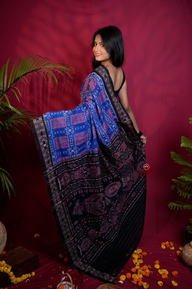 khanduapata Black & Blue Colour Body Design Cotton Saree For Women - Distacart