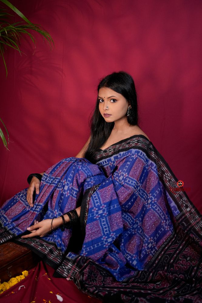 khanduapata Black & Blue Colour Body Design Cotton Saree For Women - Distacart