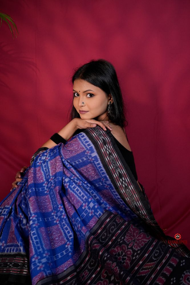 khanduapata Black & Blue Colour Body Design Cotton Saree For Women - Distacart