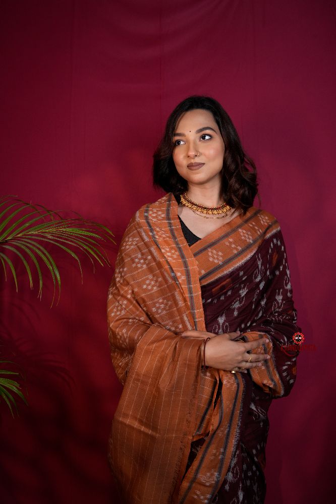 khanduapata Maroon & Orange Colour Pasapali Border Body Design Cotton Saree For Women - Distacart