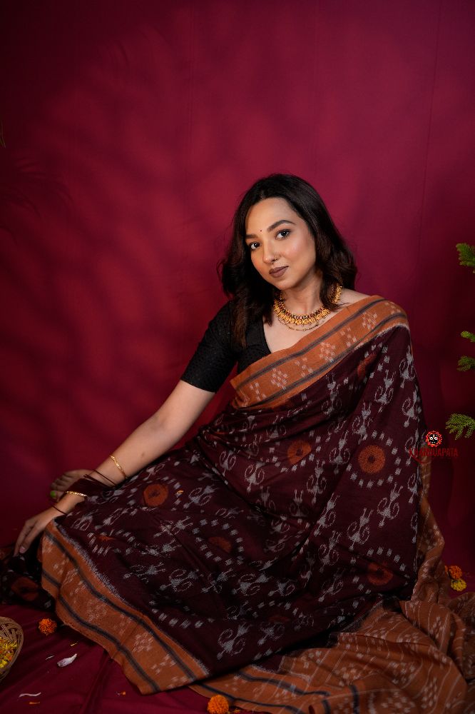 khanduapata Maroon & Orange Colour Pasapali Border Body Design Cotton Saree For Women - Distacart