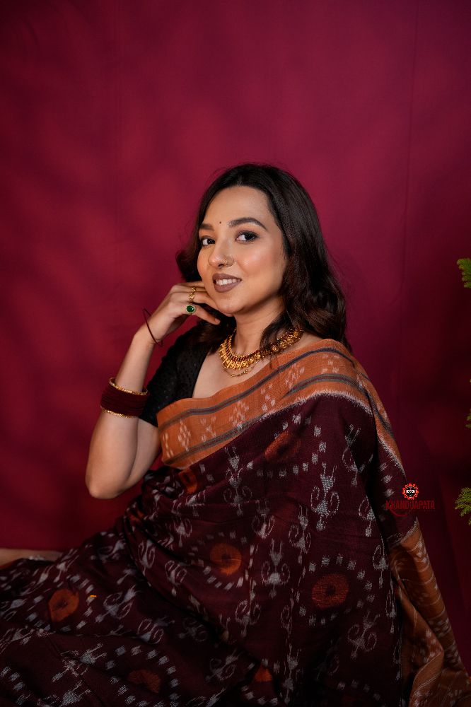 khanduapata Maroon & Orange Colour Pasapali Border Body Design Cotton Saree For Women - Distacart