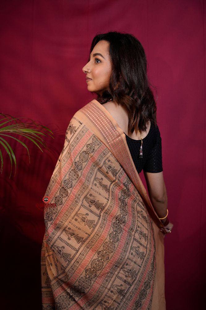 khanduapata Maroon & Beige Colour Doll Design Cotton Saree For Women - Distacart
