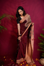 khanduapata Maroon & Beige Colour Doll Design Cotton Saree For Women - Distacart
