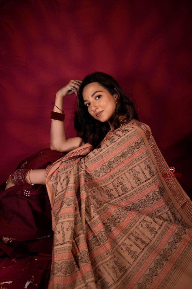 khanduapata Maroon & Beige Colour Doll Design Cotton Saree For Women - Distacart