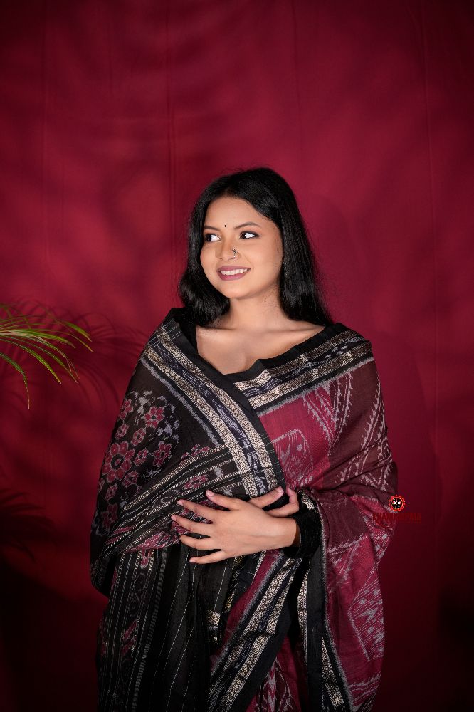 khanduapata Black & Red Colour Body Design Cotton Saree For Women - Distacart
