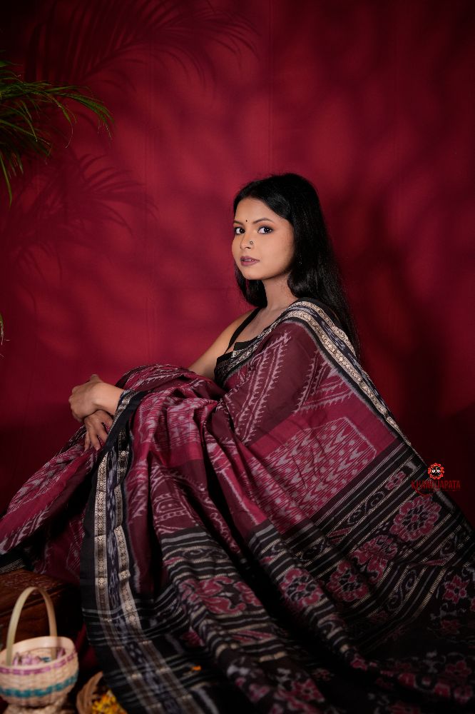khanduapata Black & Red Colour Body Design Cotton Saree For Women - Distacart