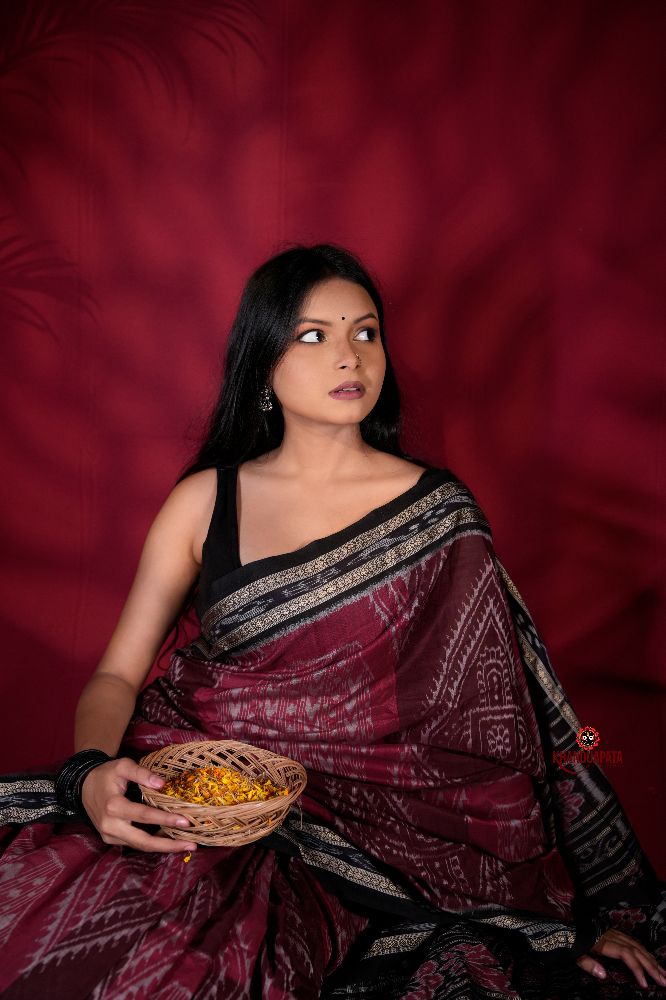 khanduapata Black & Red Colour Body Design Cotton Saree For Women - Distacart