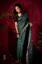 khanduapata Green & Black Colour Flower Design Cotton Saree For Women - Distacart