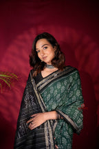 khanduapata Green & Black Colour Flower Design Cotton Saree For Women - Distacart