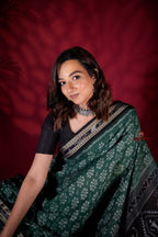 khanduapata Green & Black Colour Flower Design Cotton Saree For Women - Distacart