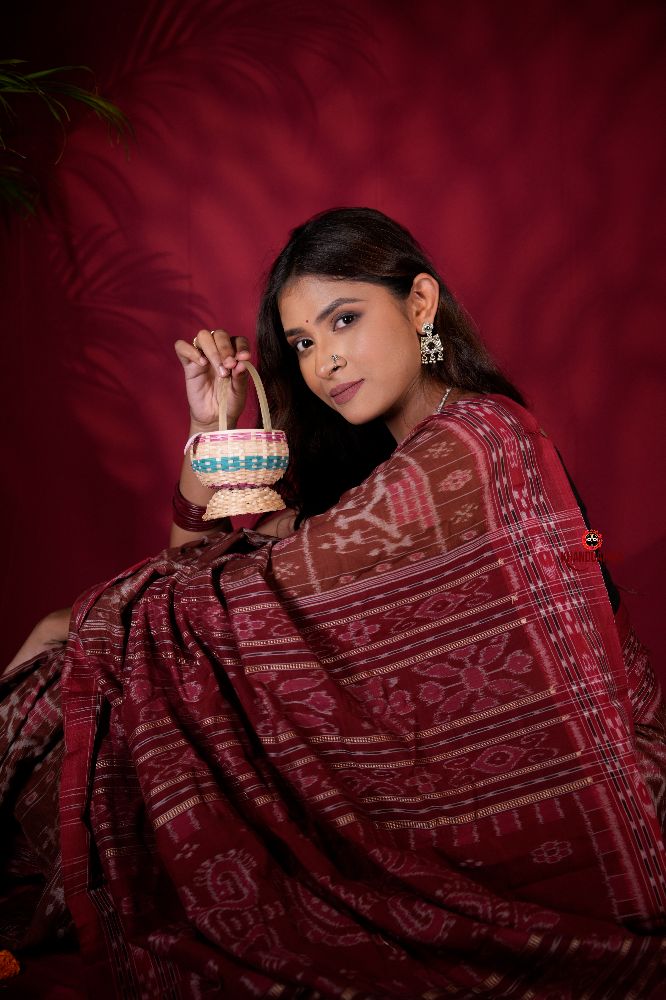 khanduapata Brown & Red Colour Body Design Cotton Saree For Women - Distacart