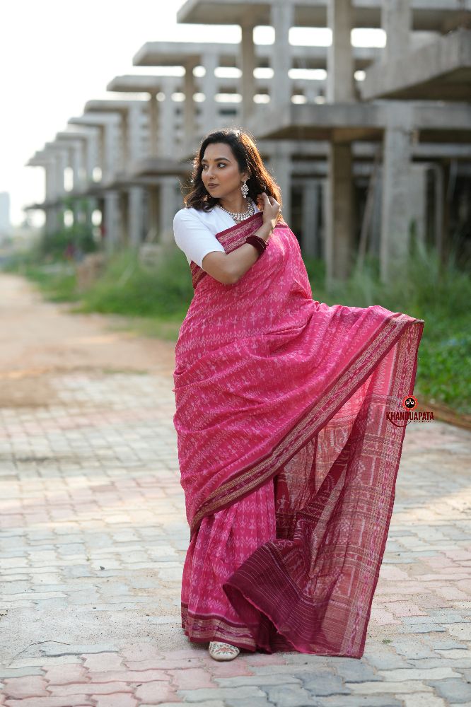 khanduapata Red & Pink Colour Body Design Cotton Saree For Women - Distacart