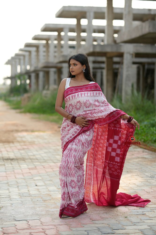 khanduapata Red & White Border Pasapali Design Cotton Saree For Women - Distacart