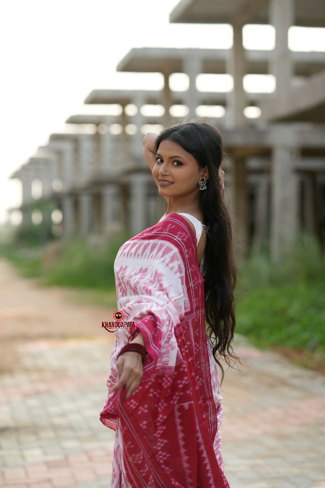 khanduapata Red & White Border Pasapali Design Cotton Saree For Women - Distacart