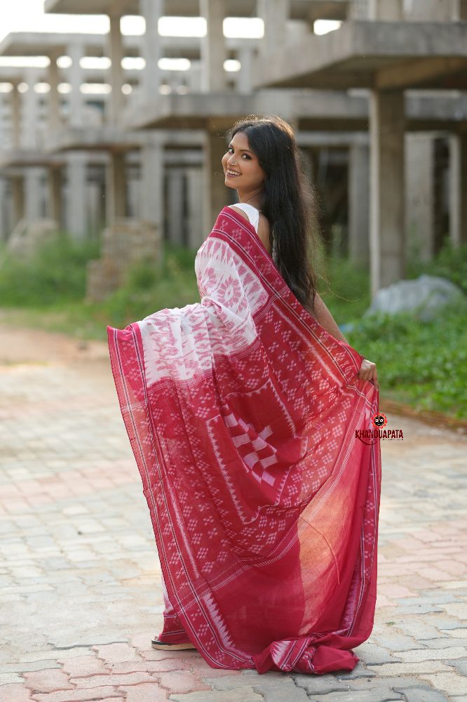 khanduapata Red & White Border Pasapali Design Cotton Saree For Women - Distacart
