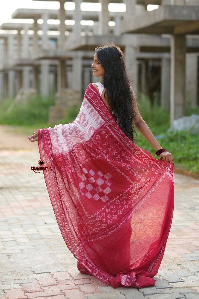 khanduapata Red & White Border Pasapali Design Cotton Saree For Women - Distacart