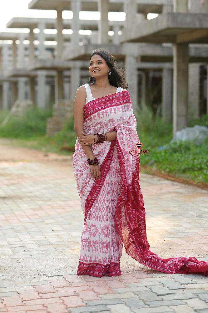 khanduapata Red & White Border Pasapali Design Cotton Saree For Women - Distacart