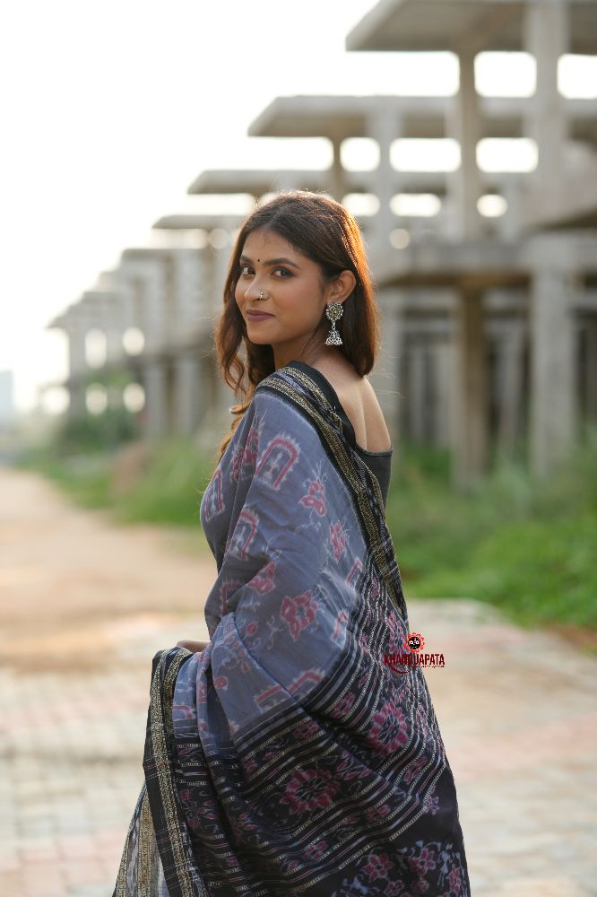 khanduapata Black & Grey Body Design Cotton Saree For Women - Distacart