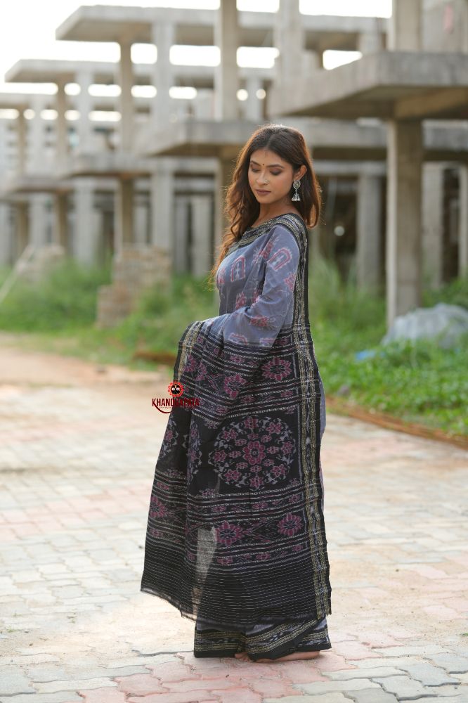 khanduapata Black & Grey Body Design Cotton Saree For Women - Distacart