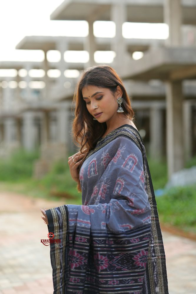 khanduapata Black & Grey Body Design Cotton Saree For Women - Distacart