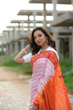 khanduapata Orange & Pink Border Pasapali Design Cotton Saree For Women - Distacart