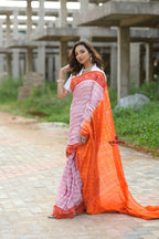 khanduapata Orange & Pink Border Pasapali Design Cotton Saree For Women - Distacart