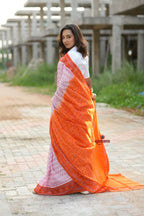 khanduapata Orange & Pink Border Pasapali Design Cotton Saree For Women - Distacart