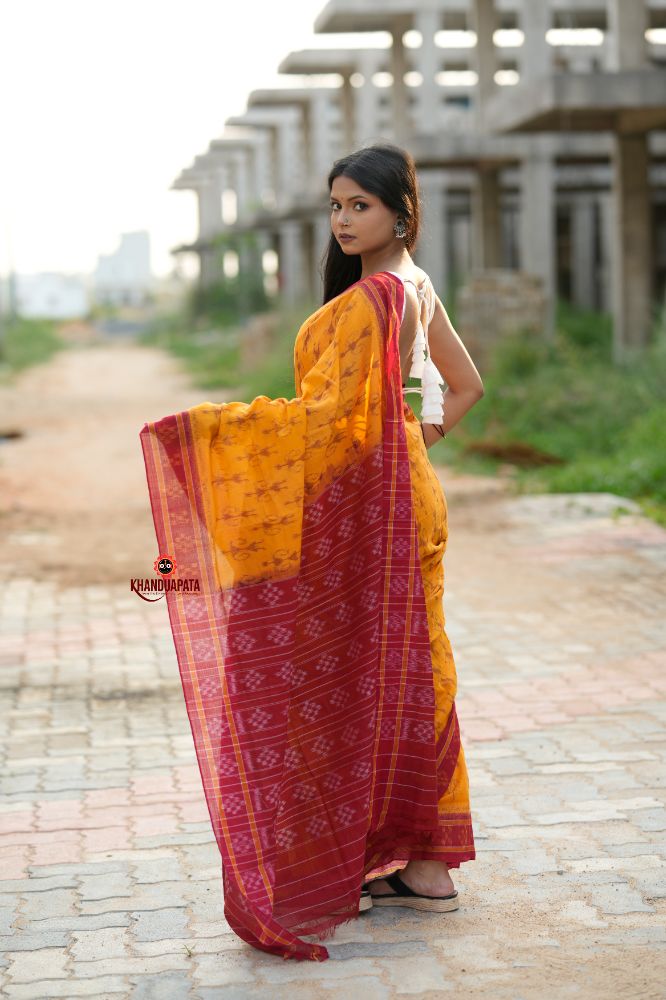 khanduapata Red & Yellow Doll Design Cotton Saree For Women - Distacart