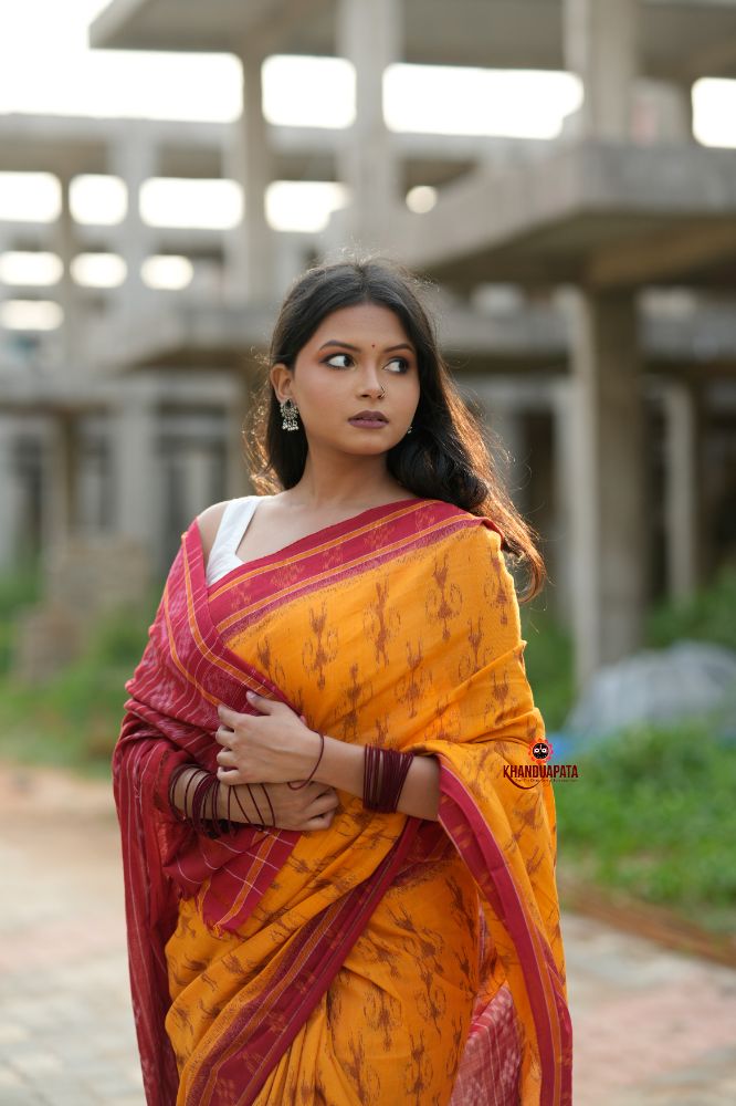 khanduapata Red & Yellow Doll Design Cotton Saree For Women - Distacart