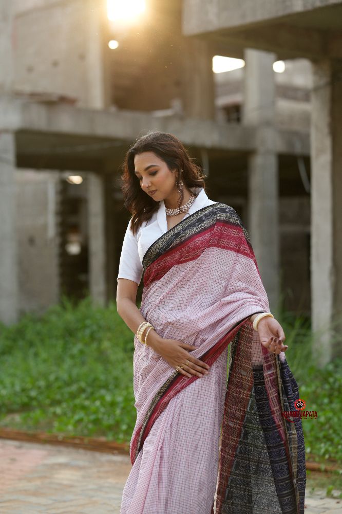 khanduapata White & Red Colour Dot Design Cotton Saree For Women - Distacart