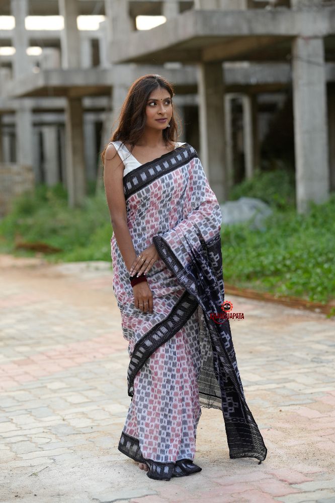 khanduapata White & Black Multi Colour Box Design Cotton Saree For Women - Distacart