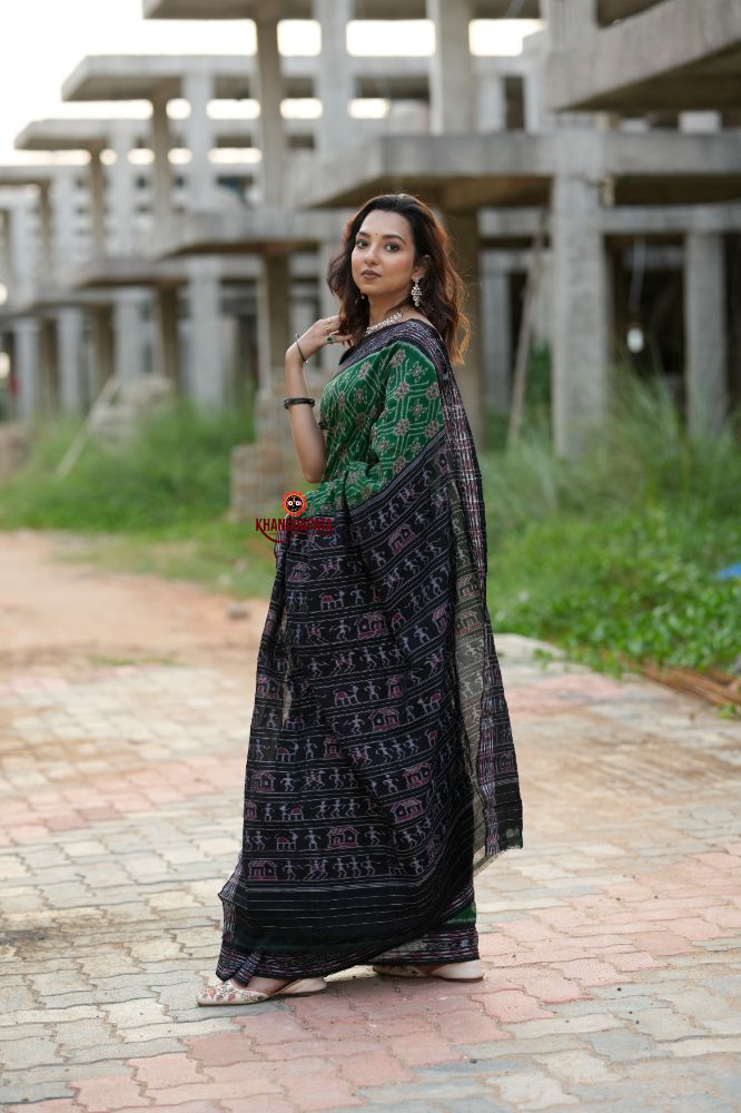 khanduapata Black & Green Body Design Cotton Saree For Women - Distacart